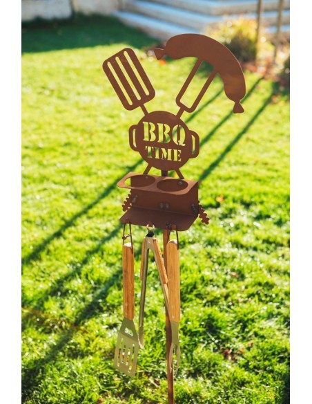 Gartenstecker "BBQ-Time" als Flaschen- & Besteckhalter - Höhe 44 cm 