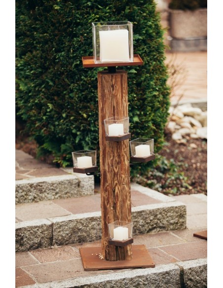 Kerzenhalter + Glas eckig für Kerzenhalter Natur eckig