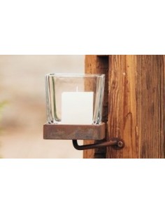 Kerzenhalter + Glas eckig für Kerzenhalter Natur eckig