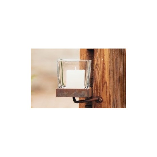 Kerzenhalter + Glas eckig für Kerzenhalter Natur eckig