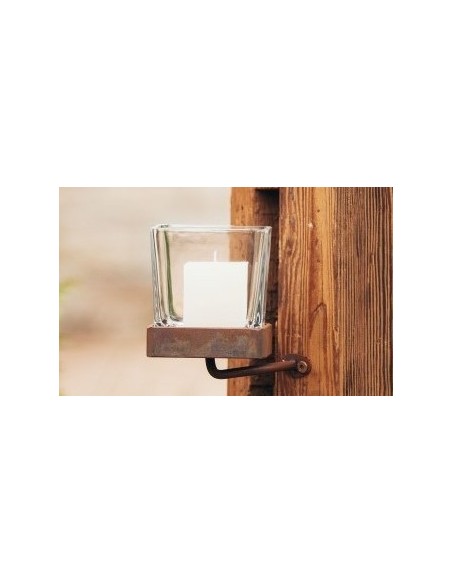 Kerzenhalter + Glas eckig für Kerzenhalter Natur eckig
