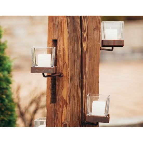 Kerzenhalter + Glas eckig für Kerzenhalter Natur eckig