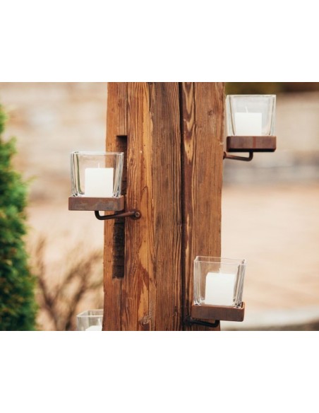 Kerzenhalter + Glas eckig für Kerzenhalter Natur eckig