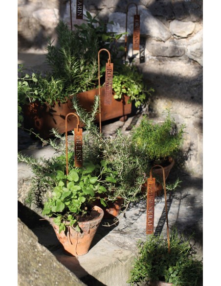 Kräuterschild Lorbeer Kräuterschilder aus Metall für den Garten mit Rost Patina