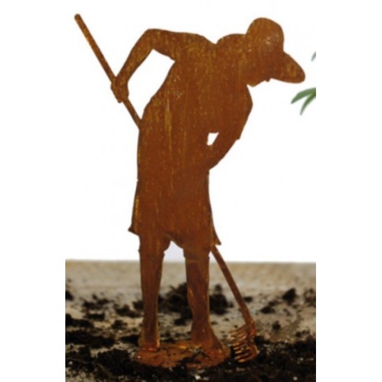 Deko Gärtnerin "Flora" mit Rechen Höhe 30 cm auf Platte - Figuren für den Garten