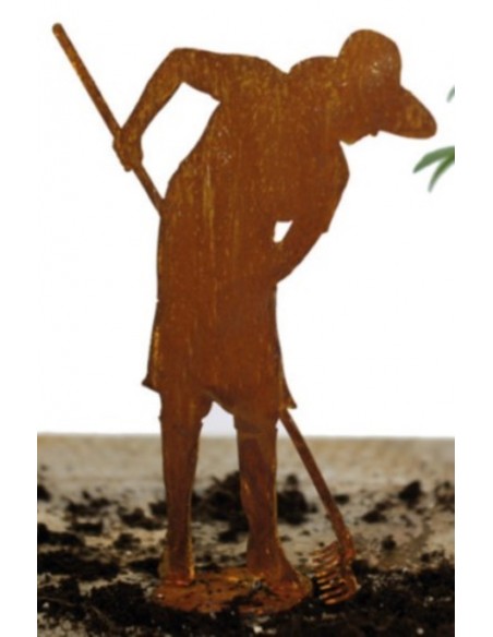 Deko Gärtnerin "Flora" mit Rechen Höhe 30 cm auf Platte - Figuren für den Garten