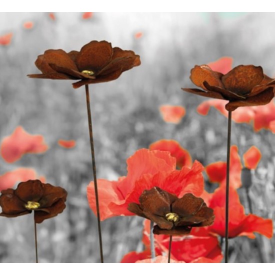 Deko Mohn mit Goldmitte Ø ca. 15 cm - Blumendeko für den Garten, Hochbeete, Erde