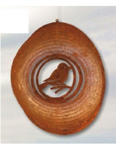 Deko zum Hängen Windspiel Spirale mit Spatz D: 18 cm Edelrost-Windspiel 
schönes Windspiel aus Edelrost mit Motiv Vogel / Spa