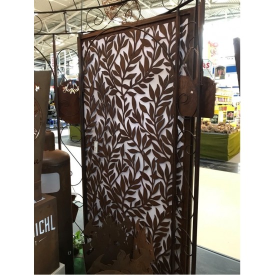 Edelrost Blätterranken Paravent mit Umrandung , Trennwänder aus Metall, Sichtschutzwand für den Garten mit Blättermotiv