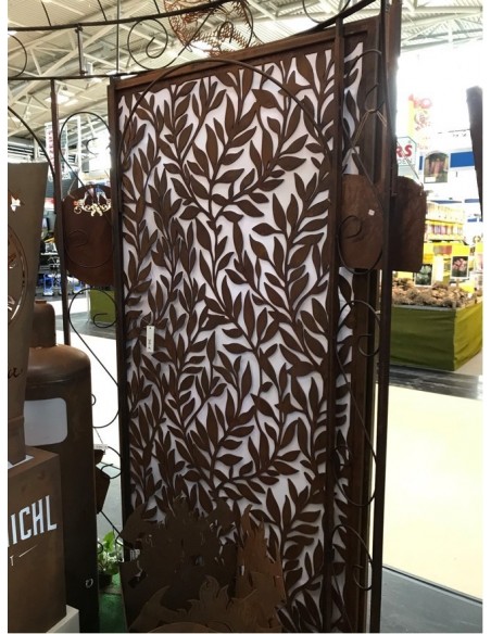 Edelrost Blätterranken Paravent mit Umrandung , Trennwänder aus Metall, Sichtschutzwand für den Garten mit Blättermotiv