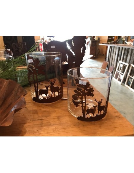 Windlicht Wald und Tiere aus Metall mit Glas , Windlicht aus Edelrost Wildlandschaft Tischdeko Gartendeko Innendeko 