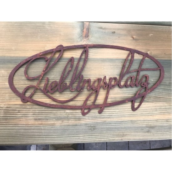 Edelrost Schriftzug Lieblingsplatz aus Metall oval Wandbild Wanddeko Deko zum Hängen 