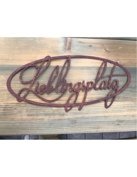Edelrost Schriftzug Lieblingsplatz aus Metall oval Wandbild Wanddeko Deko zum Hängen 