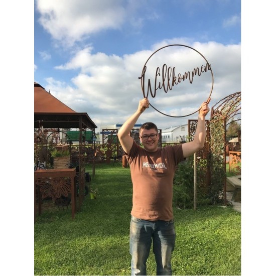 Edelrost Schriftzug Willkommen im Ring aus Metall Deko zum Hängen Wandbild Wanddeko Wohndeko