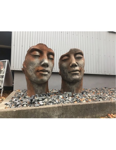 Steinguss Kunstobjekt Gesicht Mann Rosteffekt Steingesicht Deko aus Stein Gartendeko XXL