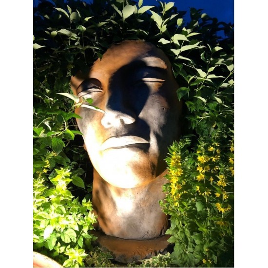 Steinguss Kunstobjekt Gesicht Mann Rosteffekt Steingesicht Deko aus Stein Gartendeko XXL