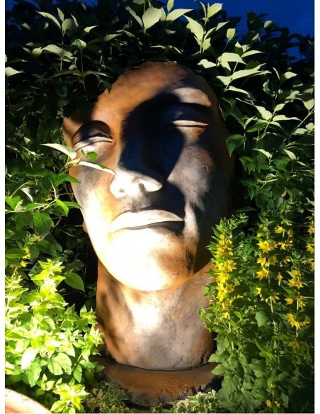 Steinguss Kunstobjekt Gesicht Mann Rosteffekt Steingesicht Deko aus Stein Gartendeko XXL