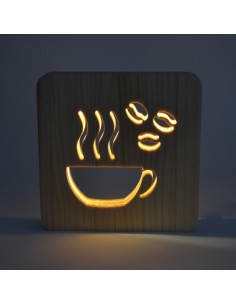 Holzlampe mit Motiv "Kaffee" LED Wohnzimmerdeko LED Tischlampen Kinderzimmerdeko 2