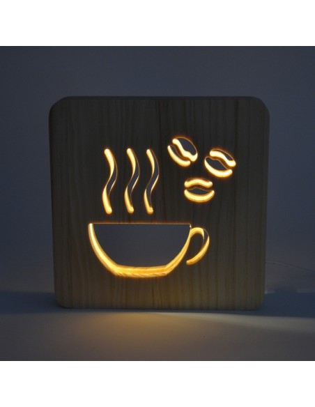 Holzlampe mit Motiv "Kaffee" LED Wohnzimmerdeko LED Tischlampen Kinderzimmerdeko