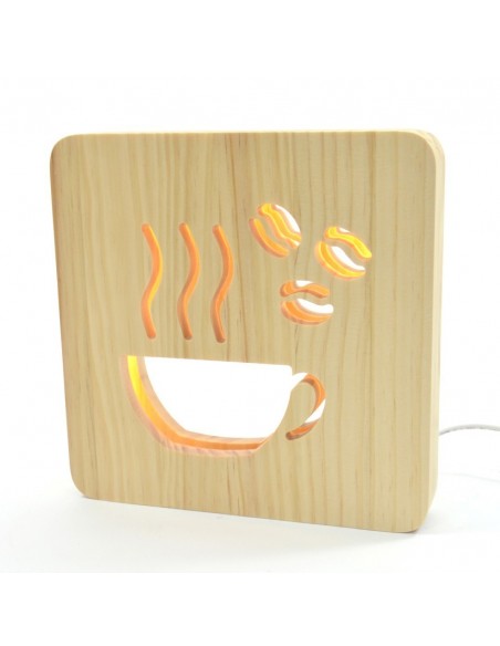 Holzlampe mit Motiv "Kaffee" LED Wohnzimmerdeko LED Tischlampen Kinderzimmerdeko