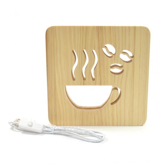 Holzlampe mit Motiv "Kaffee" LED Wohnzimmerdeko LED Tischlampen Kinderzimmerdeko