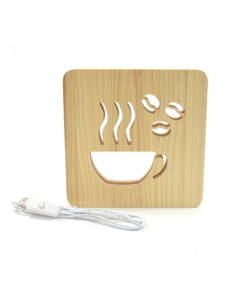 Holzlampe mit Motiv "Kaffee" LED Wohnzimmerdeko LED Tischlampen Kinderzimmerdeko