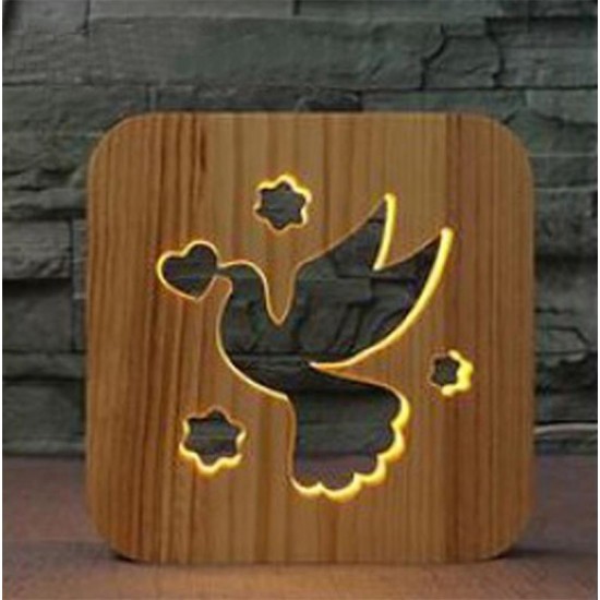 Holzlampe mit Motiv "Taube"- LED Nachttischlampe Kinderzimmerdeko Wohnzimmerdeko Tischlampe LED