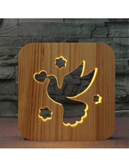 Holzlampe mit Motiv "Taube"- LED Nachttischlampe Kinderzimmerdeko Wohnzimmerdeko Tischlampe LED