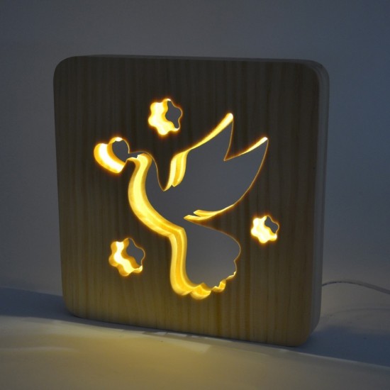 Holzlampe mit Motiv "Taube"- LED Nachttischlampe Kinderzimmerdeko Wohnzimmerdeko Tischlampe LED