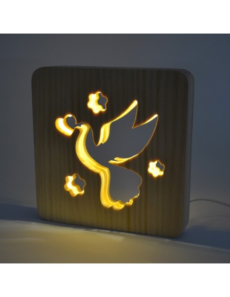 Holzlampe mit Motiv "Taube"- LED Nachttischlampe Kinderzimmerdeko Wohnzimmerdeko Tischlampe LED