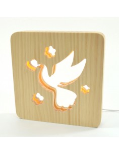 Holzlampe mit Motiv "Taube"- LED Nachttischlampe Kinderzimmerdeko Wohnzimmerdeko Tischlampe LED
