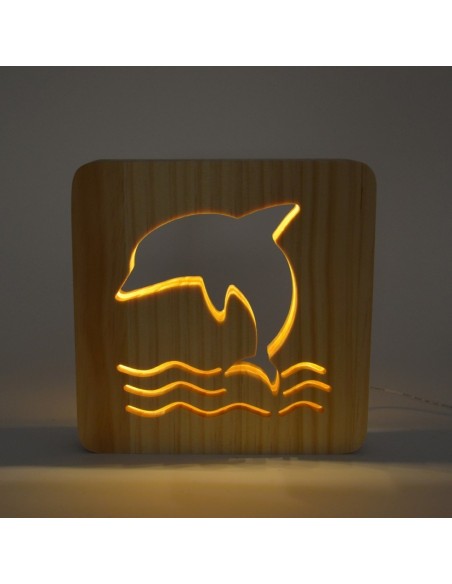 Holzlampe mit Motiv "Delfin" - Deko für das Kinderzimmer, Wohnzimmerdeko, LED Tischlampe, LED Nachtischlampe