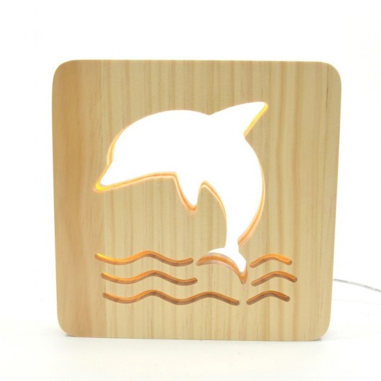 Holzlampe mit Motiv "Delfin" - Deko für das Kinderzimmer, Wohnzimmerdeko, LED Tischlampe, LED Nachtischlampe