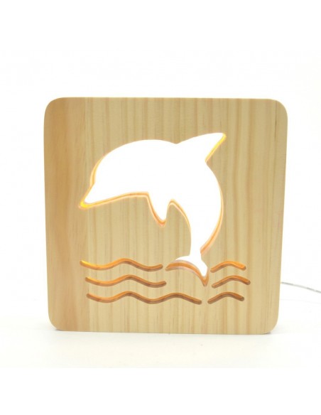 Holzlampe mit Motiv "Delfin" - Deko für das Kinderzimmer, Wohnzimmerdeko, LED Tischlampe, LED Nachtischlampe