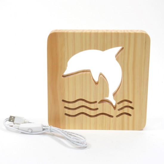 Holzlampe mit Motiv "Delfin" - Deko für das Kinderzimmer, Wohnzimmerdeko, LED Tischlampe, LED Nachtischlampe