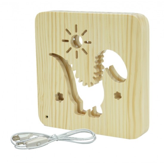 Holzlampe mit Motiv "Dino" - LED Tischlampen - Kinderzimmerdeko lustige Deko Fensterbankdeko 