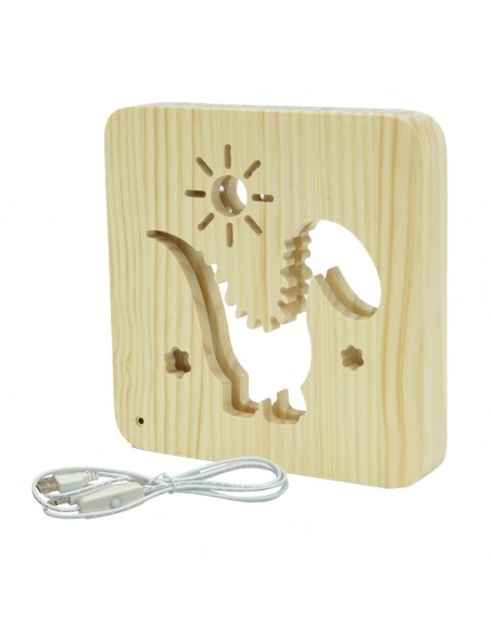 Holzlampe mit Motiv "Dino" - LED Tischlampen - Kinderzimmerdeko lustige Deko Fensterbankdeko 