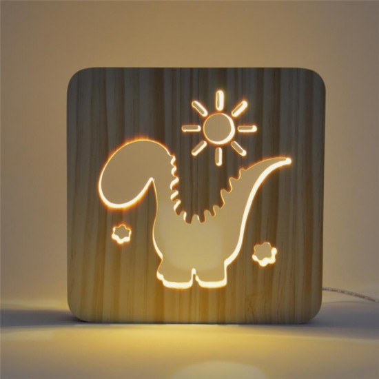 Holzlampe mit Motiv "Dino" - LED Tischlampen - Kinderzimmerdeko lustige Deko Fensterbankdeko 