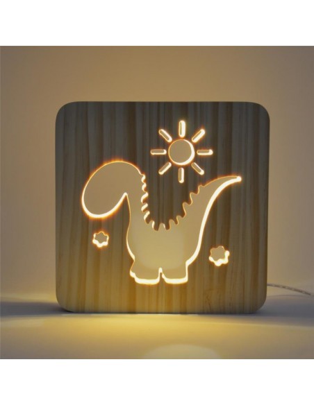 Holzlampe mit Motiv "Dino" - LED Tischlampen - Kinderzimmerdeko lustige Deko Fensterbankdeko 