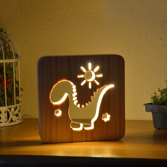Holzlampe mit Motiv "Dino" - LED Tischlampen - Kinderzimmerdeko lustige Deko Fensterbankdeko 