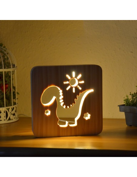 Holzlampe mit Motiv "Dino" - LED Tischlampen - Kinderzimmerdeko lustige Deko Fensterbankdeko 