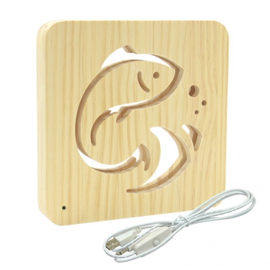 Holzlampe mit Motiv "Fisch" - LED Tischlampen LED Nachttischlampe Fensterbankdeko Wohnzimmerdeko