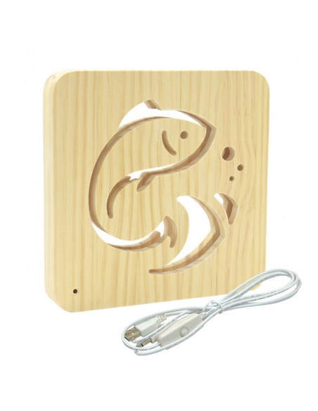 Holzlampe mit Motiv "Fisch" - LED Tischlampen LED Nachttischlampe Fensterbankdeko Wohnzimmerdeko