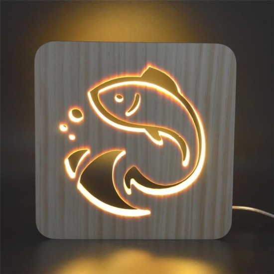Holzlampe mit Motiv "Fisch" - LED Tischlampen LED Nachttischlampe Fensterbankdeko Wohnzimmerdeko
