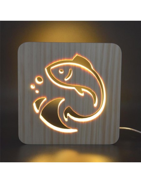 Holzlampe mit Motiv "Fisch" - LED Tischlampen LED Nachttischlampe Fensterbankdeko Wohnzimmerdeko