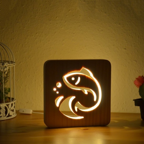 Holzlampe mit Motiv "Fisch" - LED Tischlampen LED Nachttischlampe Fensterbankdeko Wohnzimmerdeko