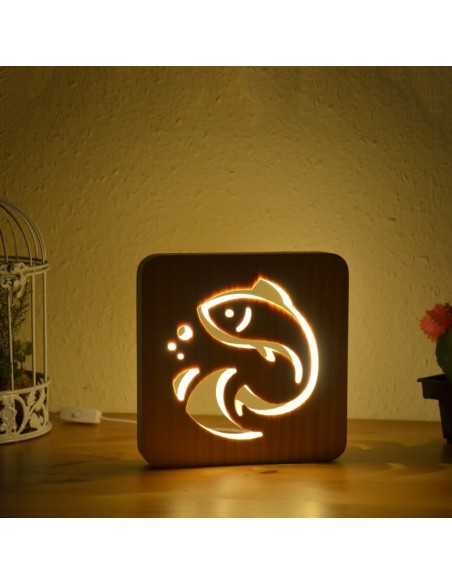Holzlampe mit Motiv "Fisch" - LED Tischlampen LED Nachttischlampe Fensterbankdeko Wohnzimmerdeko