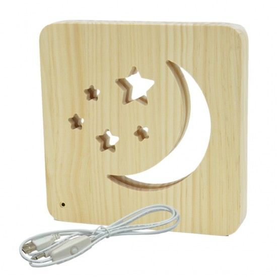 Holzlampe mit Motiv "Mond und Sterne" - LED Tischlampen Fensterbankdeko Kinderzimmerdeko Holzdeko 