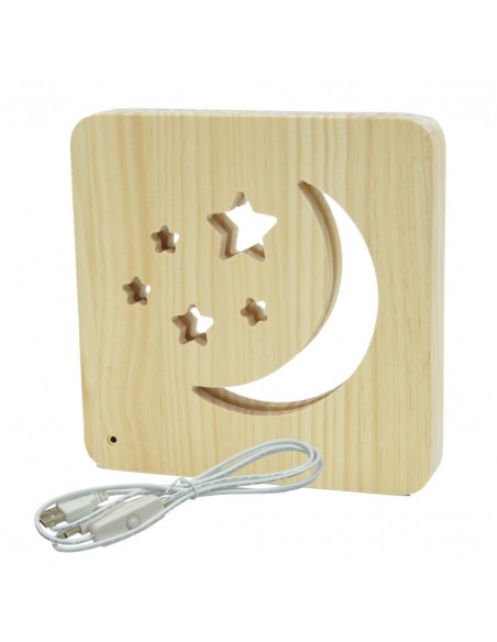 Holzlampe mit Motiv "Mond und Sterne" - LED Tischlampen Fensterbankdeko Kinderzimmerdeko Holzdeko 