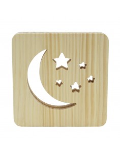Holzlampe mit Motiv "Mond und Sterne" - LED Tischlampen Fensterbankdeko Kinderzimmerdeko Holzdeko